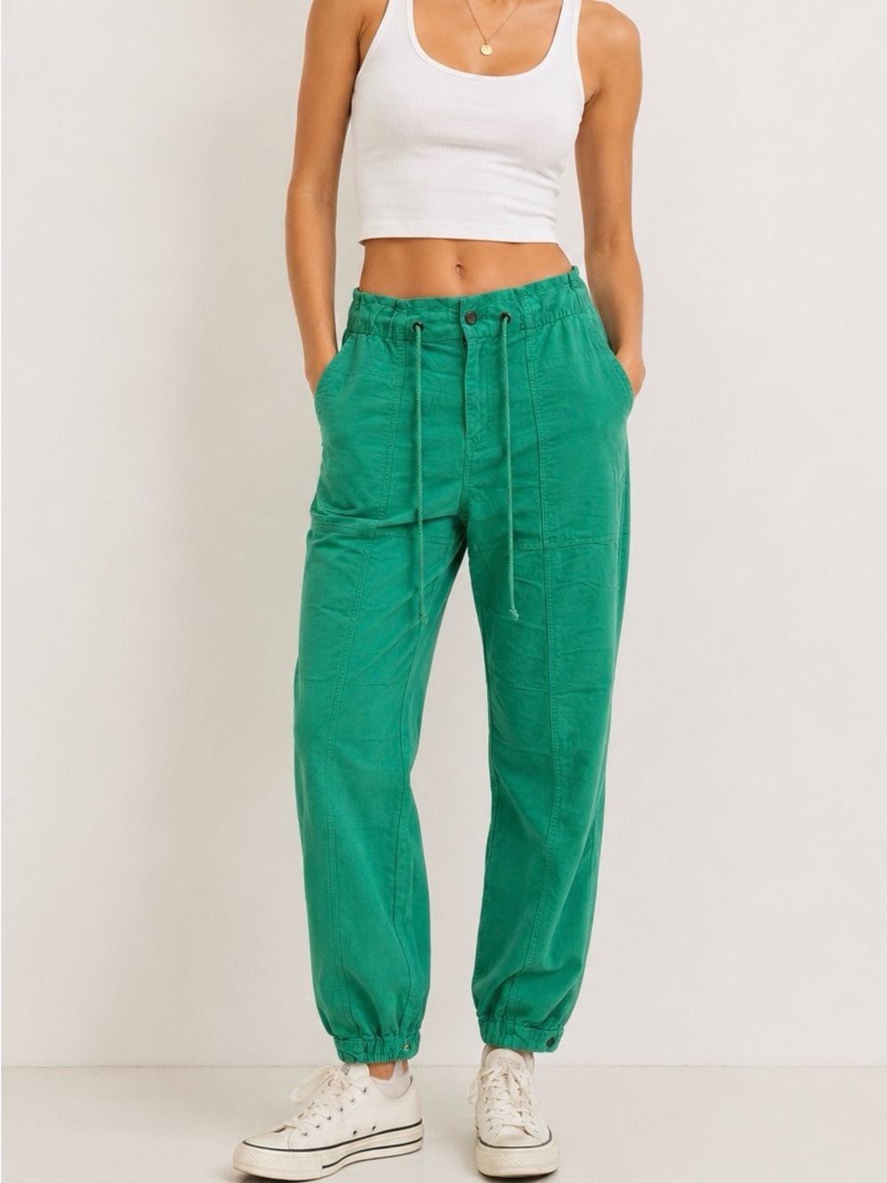 Free People We The Free Green Utility Jogger Pants Paperbag Waist Size Small